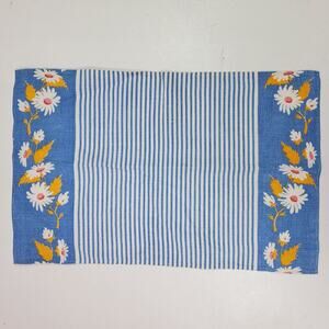 Vintage Hand Towel Blue w/ White Daisy Flowers 16x10 Inch